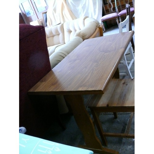 466 - A SMALL PINE FRAMED DINING TABLE WITH FORMICA TOP