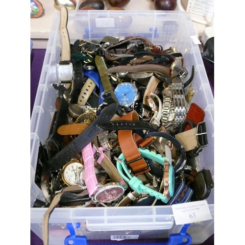 63 - A VERY LARGE TUB OF VARIOUS LADIES AND GENTS WATCHES