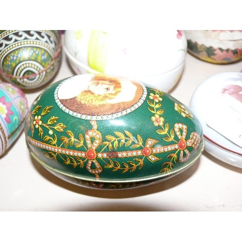 84 - A COLLECTION OF CERAMIC AND METAL EGG TRINKET POTS/TINS