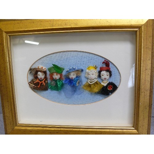 72 - A FRAMED DISPLAY OF 5 HANDMADE HEAD AND SHOULDER TOROS WITH ELEGANT DRESSING