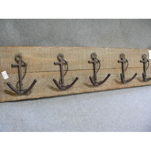 79 - A SET OF 5 NAUTICAL ANCHOR THEMED COAT HOOKS ON WOOD