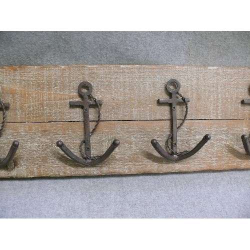 79 - A SET OF 5 NAUTICAL ANCHOR THEMED COAT HOOKS ON WOOD