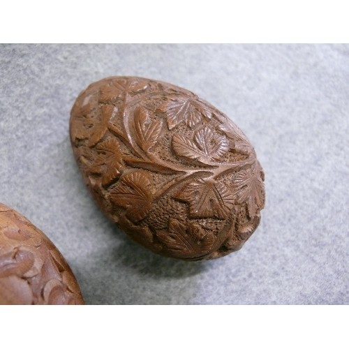 82 - 3 VERY NICE ORNATELY CARVED EGGS