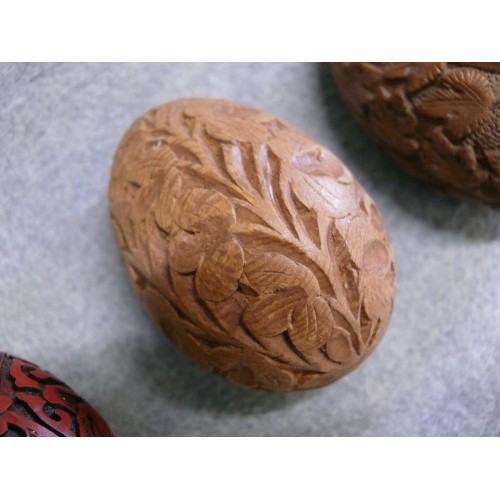 82 - 3 VERY NICE ORNATELY CARVED EGGS