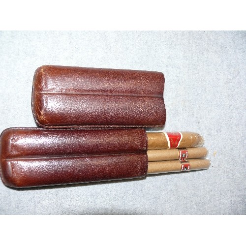 150 - A LEATHER CIGAR HOLDER WITH CONTENTS OF CIGARS