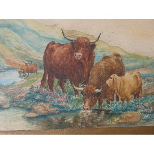 158 - A FRAMED AND GLAZED WATERCOLOUR OF HIGHLAND CATTLE SIGNED BERT RIMMER 1924