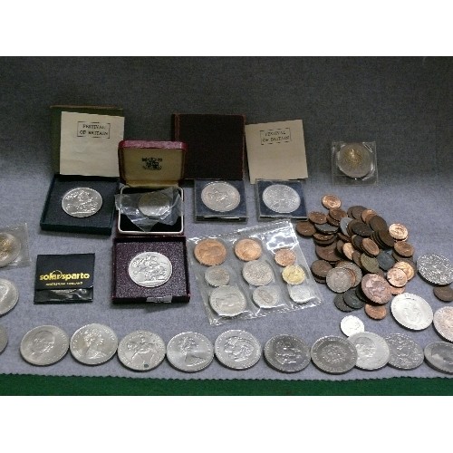 168 - A COLLECTION OF COINS, MOSTLY CROWNS WITH SOME OLD PENNIES ETC