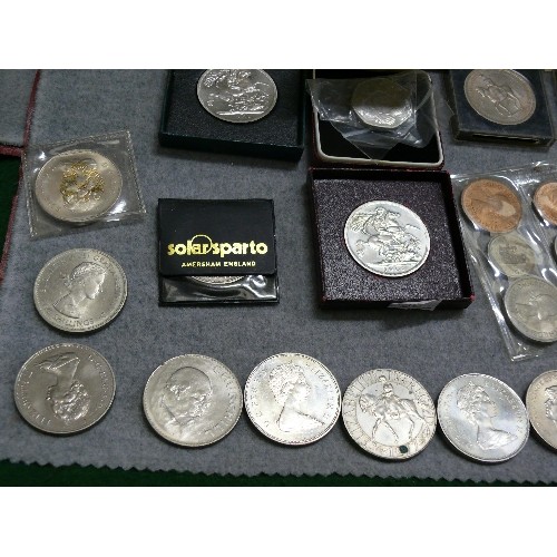 168 - A COLLECTION OF COINS, MOSTLY CROWNS WITH SOME OLD PENNIES ETC