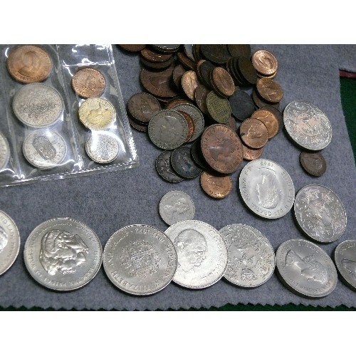 168 - A COLLECTION OF COINS, MOSTLY CROWNS WITH SOME OLD PENNIES ETC