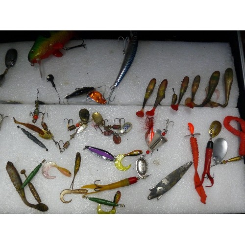 226 - AN ALUMINIUM CASE OF FISHING LURES