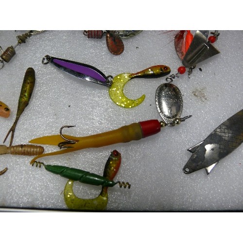 226 - AN ALUMINIUM CASE OF FISHING LURES