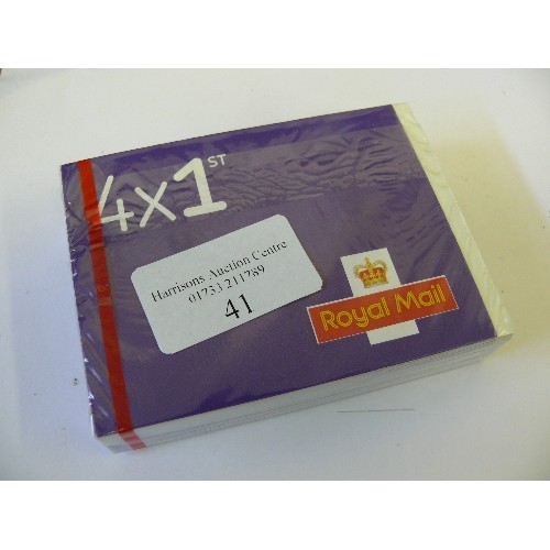 41 - SEALED PACK OF 50 BOOKS OF 4 X 1ST CLASS STAMPS (200 IN TOTAL). RETAIL £270 GUARANTEED GENUINE