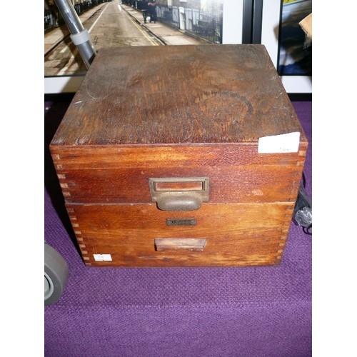 198 - A WOODEN STORAGE BOX WITH UNUSUAL LID OPENING