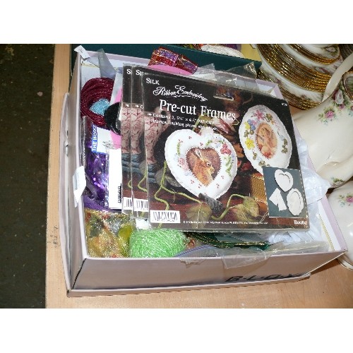 239 - A BOX OF CRAFTWARE INCLUDING PEE CUT FRAMES ETC