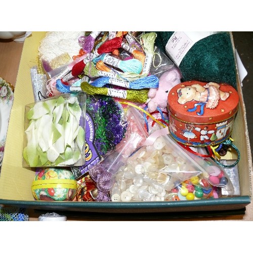 238 - A BOX OF CRAFTWARE SILK THREAD, MOHAIR WOOL ETC