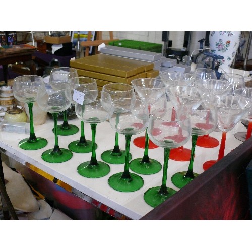 260 - VARIOUS GLASSES SETS WITH COLOURED STEMS