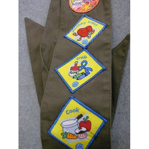 294 - A VINTAGE BROWNIE SASH WITH VARIOUS BADGES