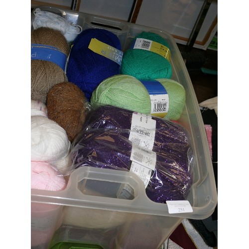 251 - A LARGE BOX OF NEW WOOL, VARIOUS COLOURS