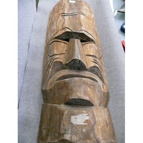 276 - A LARGE WOODEN CARVED TIKI MASK