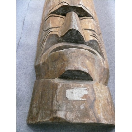 276 - A LARGE WOODEN CARVED TIKI MASK