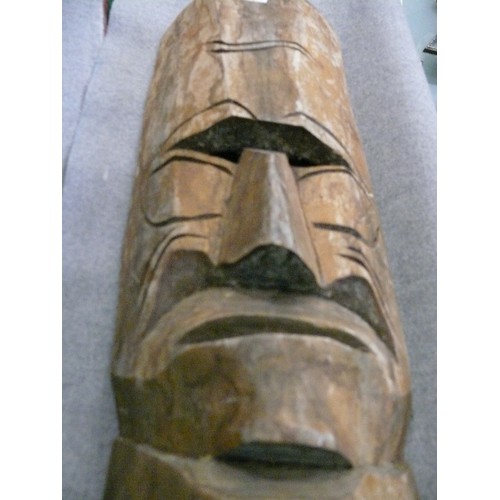 276 - A LARGE WOODEN CARVED TIKI MASK