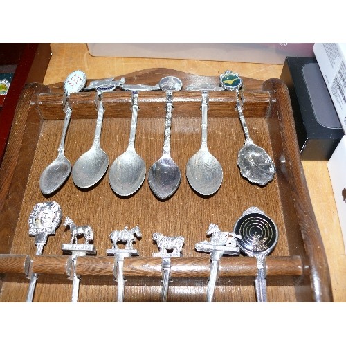 316 - 2 WOODEN DISPLAY CASES OF SOUVENIR SPOONS TO INCLUDE RAF, AEROPLANES ETC