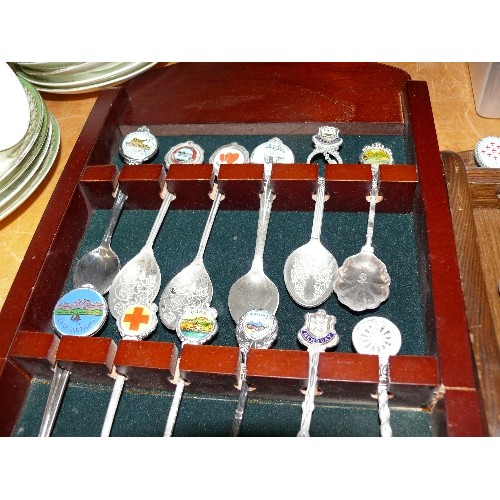 316 - 2 WOODEN DISPLAY CASES OF SOUVENIR SPOONS TO INCLUDE RAF, AEROPLANES ETC