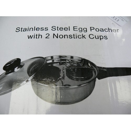 333 - 8 NEW STAINLESS STEEL EGG POACHING PANS