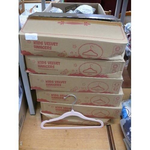 331 - 6 BOXES OF NEW VELVET CHILDREN'S COAT HANGERS