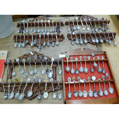 352 - 4 WOODEN DISPLAY STANDS WITH CONTENTS OF SOUVENIR SPOONS