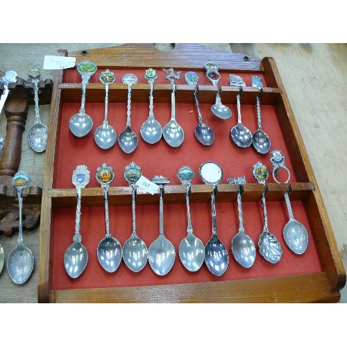 352 - 4 WOODEN DISPLAY STANDS WITH CONTENTS OF SOUVENIR SPOONS