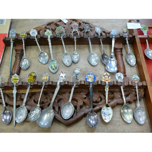 352 - 4 WOODEN DISPLAY STANDS WITH CONTENTS OF SOUVENIR SPOONS