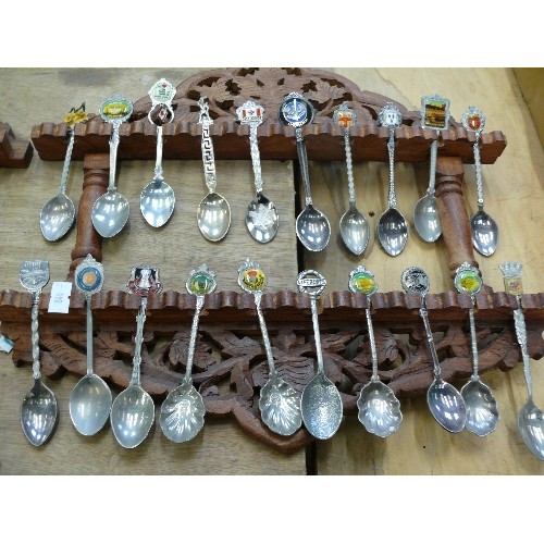 352 - 4 WOODEN DISPLAY STANDS WITH CONTENTS OF SOUVENIR SPOONS