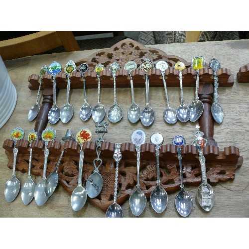 352 - 4 WOODEN DISPLAY STANDS WITH CONTENTS OF SOUVENIR SPOONS