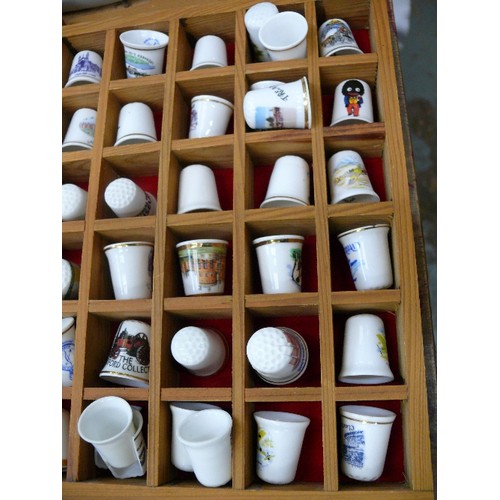 353 - 2 WOODEN DISPLAY CASES WITH CONTENTS OF COLLECTABLE THIMBLES