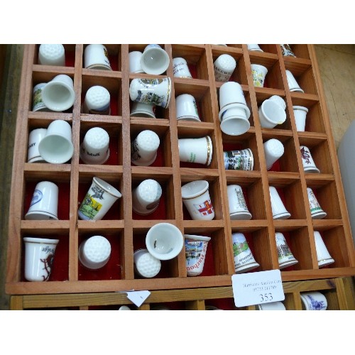 353 - 2 WOODEN DISPLAY CASES WITH CONTENTS OF COLLECTABLE THIMBLES