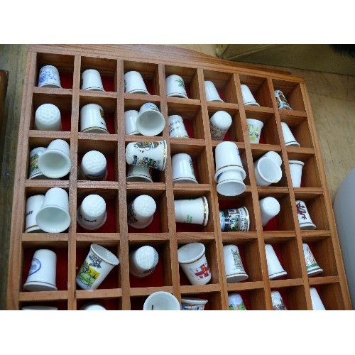 353 - 2 WOODEN DISPLAY CASES WITH CONTENTS OF COLLECTABLE THIMBLES