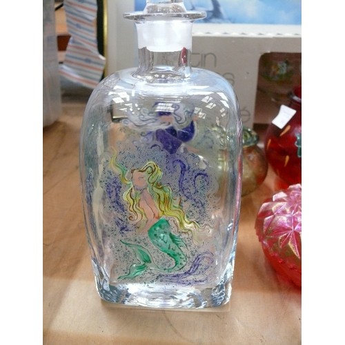 361 - A LARGE COLLECTION OF VERY NICE HAND PAINTED GLASSWARE TO INCLUDE IMAGES OF WIZARDS, UNICORNS, FAIRI... 