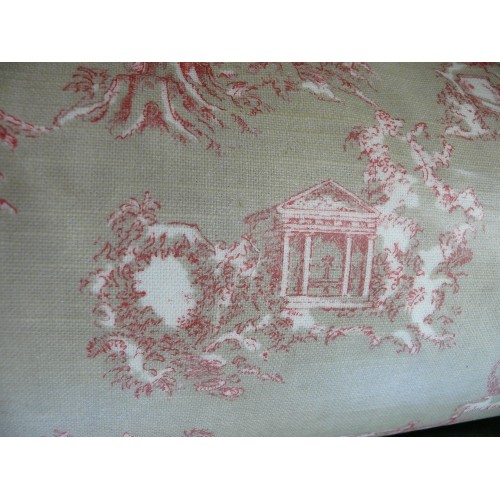 368 - A LARGE ROLL OF HIGHGROVE PINK AND STONE TOILE DE JOUY VINYL FABRIC