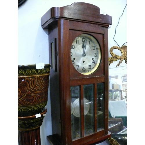 122 - A MAHOGANY WESTMINSTER CHIME WALL CLOCK