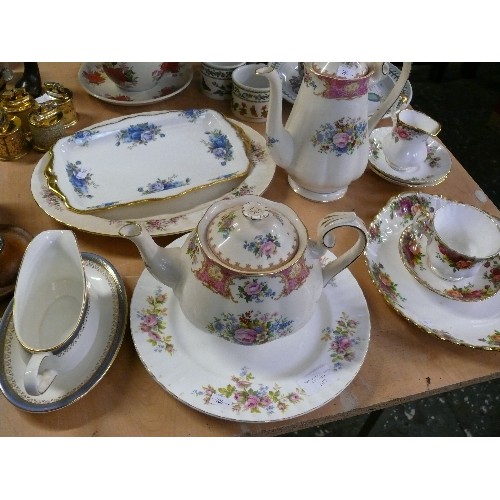 243 - A NICE COLLECTION OF VARIOUS ROYAL ALBERT CHINA TO INCLUDE LADY CARLYLE TEAPOT AND COFFEE POT