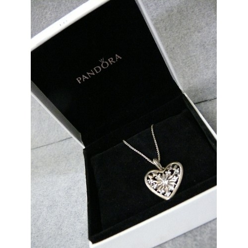 16 - PANDORA SOLID SILVER HEART WITH LOVELY WHITE STONES, BOXED