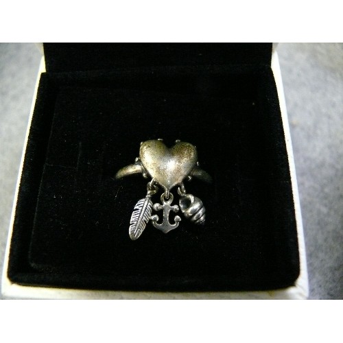 23 - 2 SILVER PANDORA RINGS 1 WITH ENAMEL FLOWER THE OTHER LIKE A CHARM RING