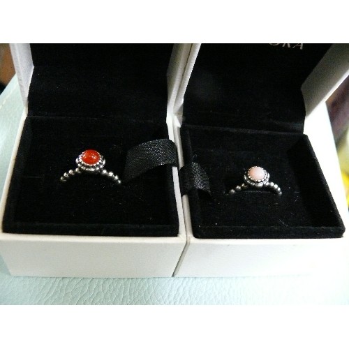 19 - 2 PANDORA RINGS SOLID SILVER WITH STONES 1 LIKE A DEEP ORANGE SIZE I THE OTHER A LOVELY CRYSTAL IN C... 