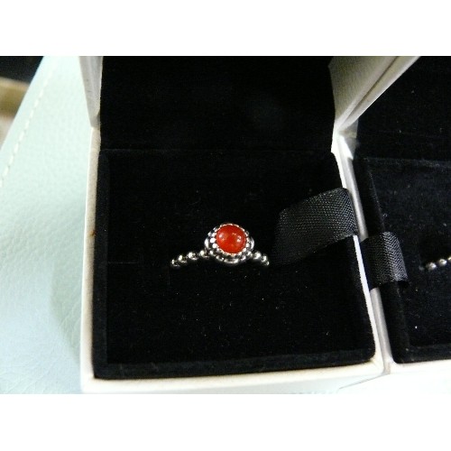 19 - 2 PANDORA RINGS SOLID SILVER WITH STONES 1 LIKE A DEEP ORANGE SIZE I THE OTHER A LOVELY CRYSTAL IN C... 