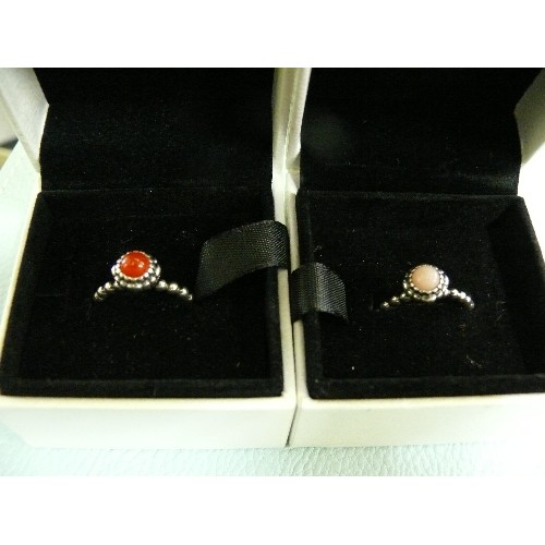 19 - 2 PANDORA RINGS SOLID SILVER WITH STONES 1 LIKE A DEEP ORANGE SIZE I THE OTHER A LOVELY CRYSTAL IN C... 