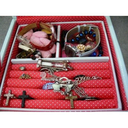 60 - A GOOD JEWELLERY BOX WITH LOTS OF GOODIES UNDER THE TRAY