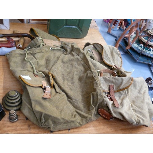 416 - 2 X CANVAS AND LEATHER RUCK SACKS, POSSIBLY MILITARY