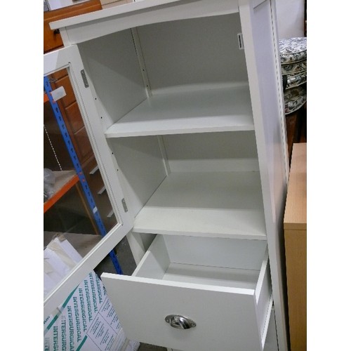 430 - WHITE NARROW CABINET WITH 3 UNDERDRAWERS AND A CUPBOARD WITH GLASS DOOR