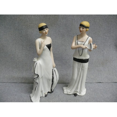 4 - 2 X PORCELAIN DECO LADY FIGURINES IN BLACK AND WHITE